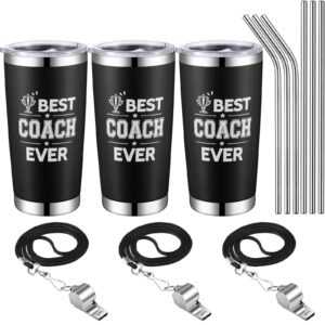 didaey 3 sets coach gifts best coach ever, 20 oz with whistle and straws, stainless steel travel tumbler coffee mug appreciation thank you gift graduation gift for basketball soccer softball coach