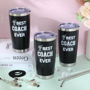 Didaey 3 Sets Coach Gifts Best Coach Ever, 20 oz with Whistle and Straws, Stainless Steel Travel Tumbler Coffee Mug Appreciation Thank You Gift Graduation Gift for Basketball Soccer Softball Coach