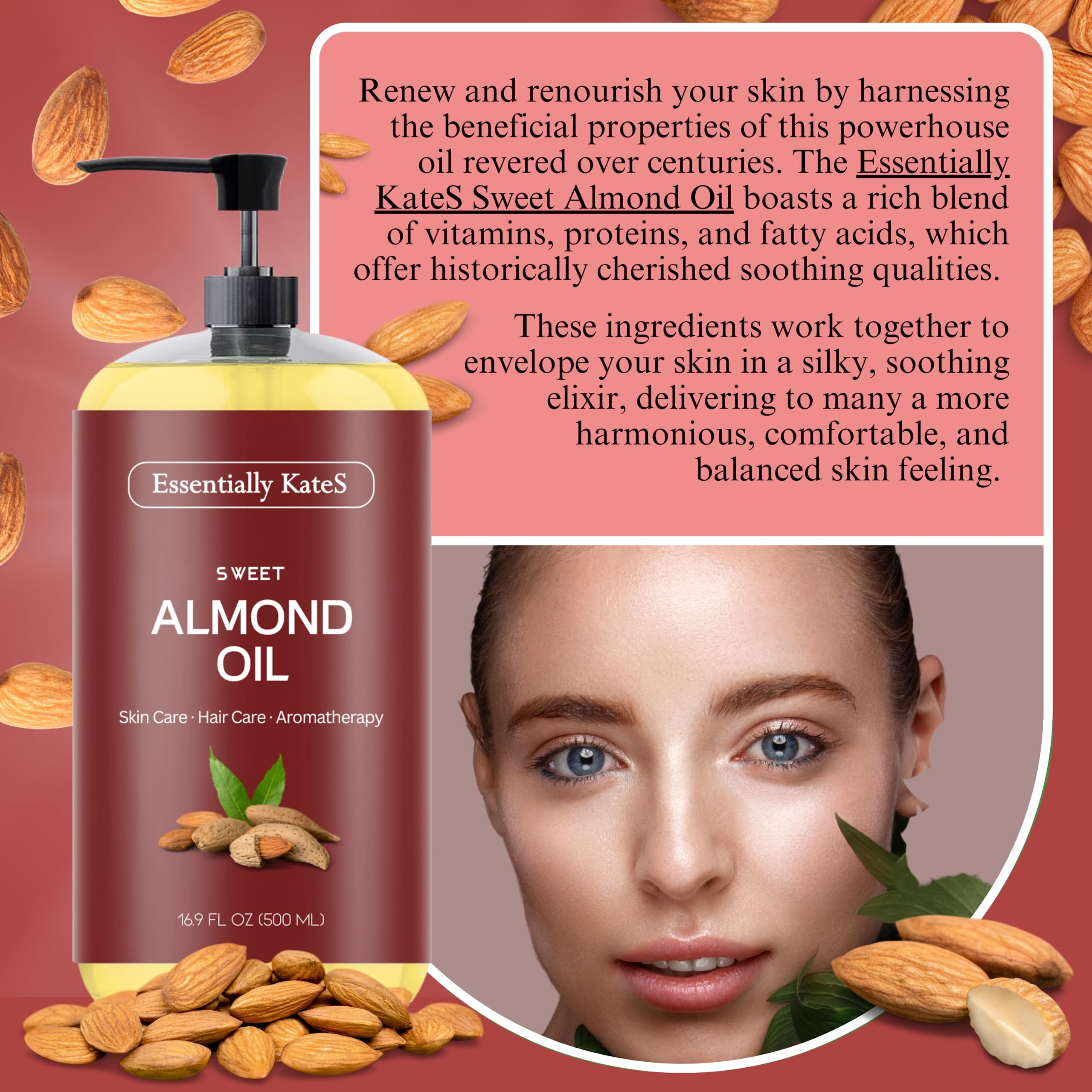 Essentially KateS Sweet Almond Oil 16 oz - 100% Pure and Natural and Cold Pressed