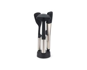 joseph joseph elevate fusion 3-piece silcone kitchen utensil compact stand, bpa free, heat resistant, non stick utensil set, weighted stainless steel handles