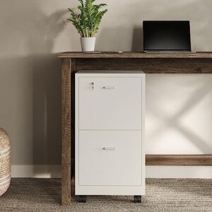 lavish home file cabinet - 2-drawer cabinet with lock and deep drawer storage - rolling filing cabinet for under the desk, home, or office (white)