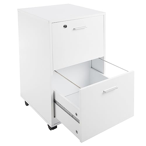 Lavish Home File Cabinet - 2-Drawer Cabinet with Lock and Deep Drawer Storage - Rolling Filing Cabinet for Under The Desk, Home, or Office (White)