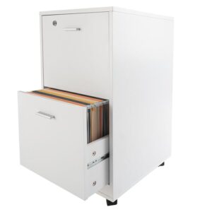 Lavish Home File Cabinet - 2-Drawer Cabinet with Lock and Deep Drawer Storage - Rolling Filing Cabinet for Under The Desk, Home, or Office (White)