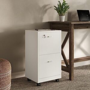 Lavish Home File Cabinet - 2-Drawer Cabinet with Lock and Deep Drawer Storage - Rolling Filing Cabinet for Under The Desk, Home, or Office (White)