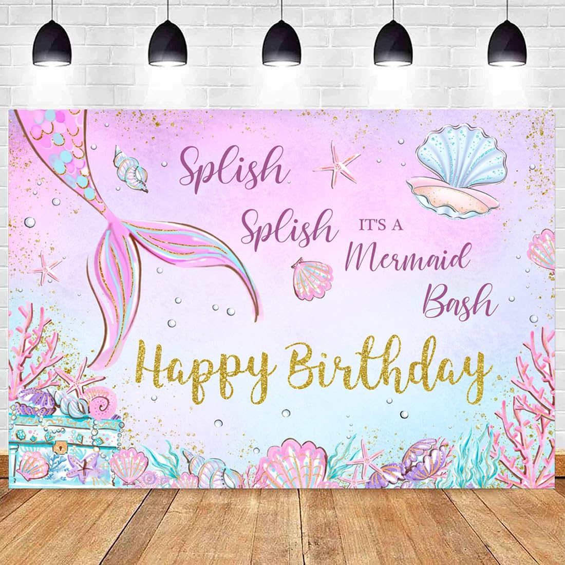 Wollmix Mermaid Happy Birthday Backdrop Decoration Banner 10x7ft Girls Under The Sea Fish Tail Princess Photography Background Party Cake Table Photo Booth Studio Props Supplies