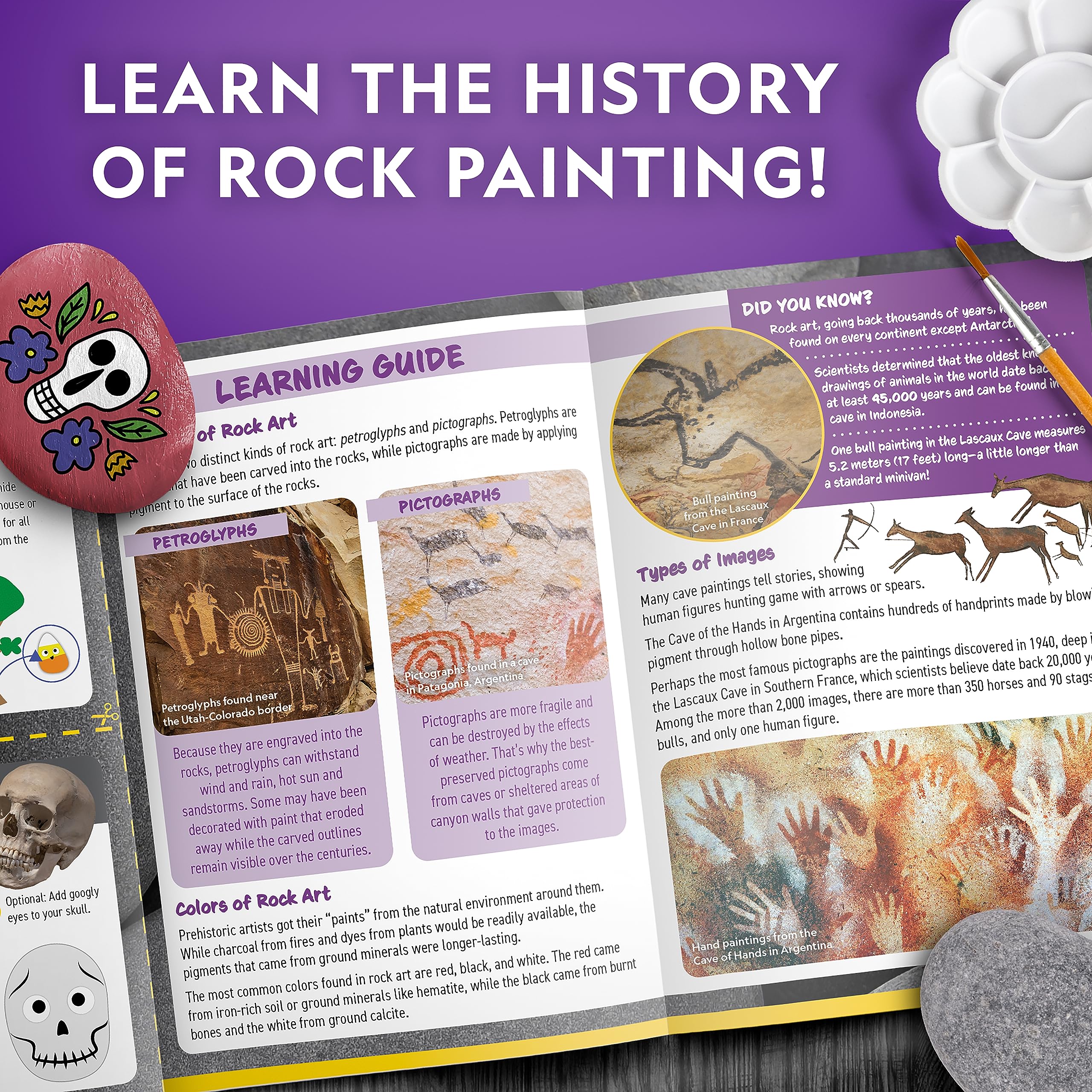 NATIONAL GEOGRAPHIC Creepy Creatures Rock Painting Kit - Halloween Arts & Crafts Kit for Kids, Decorate 10 River Rocks with 10 Paint Colors & More Spooky Art Supplies, Halloween Kids Toys