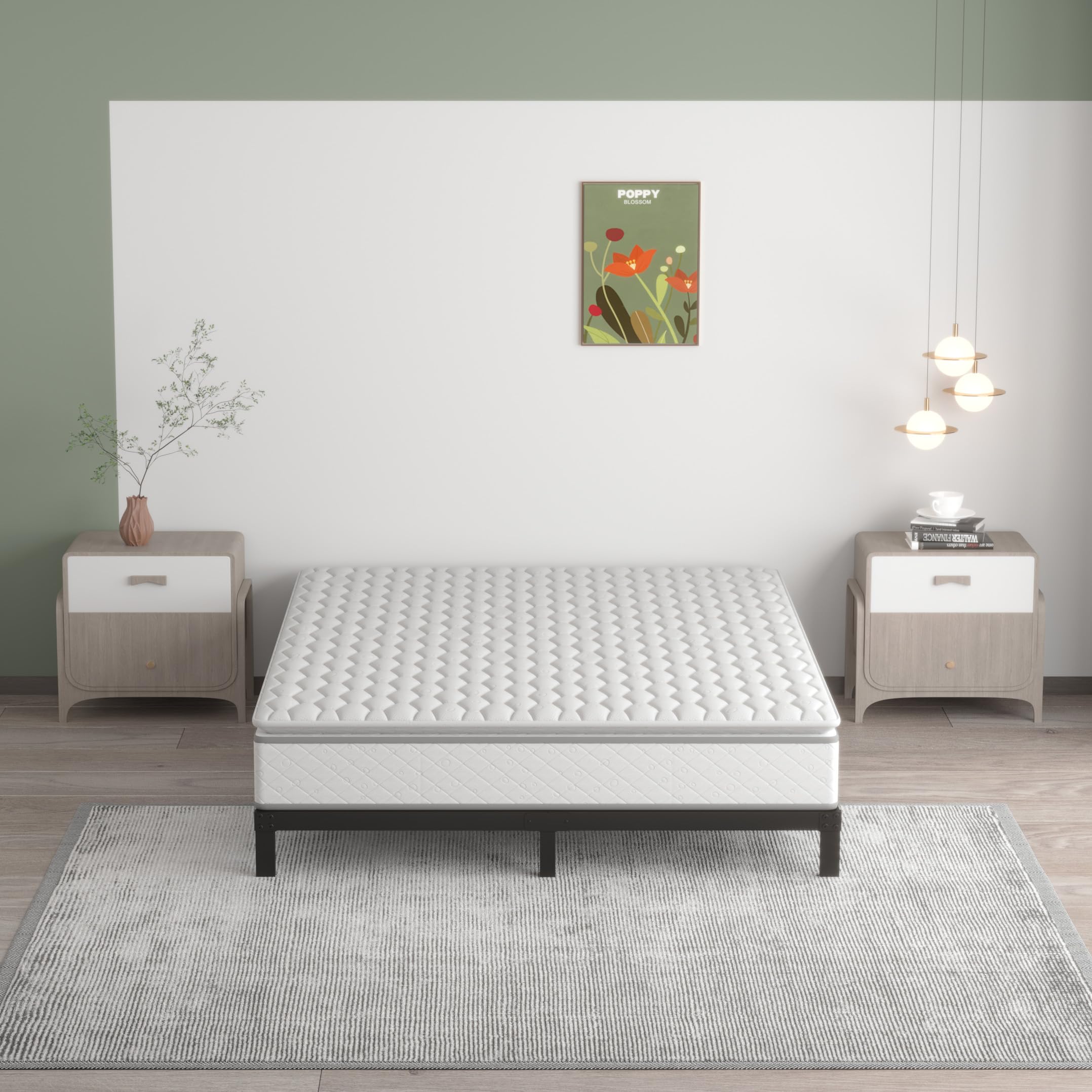 Upcanso 7 Inch Queen Bed Frame No Box Spring Need, Low Profile Metal Platform Bed Frame Queen Size, Heavy Duty Support Bedframes Queen, Easy Assembly