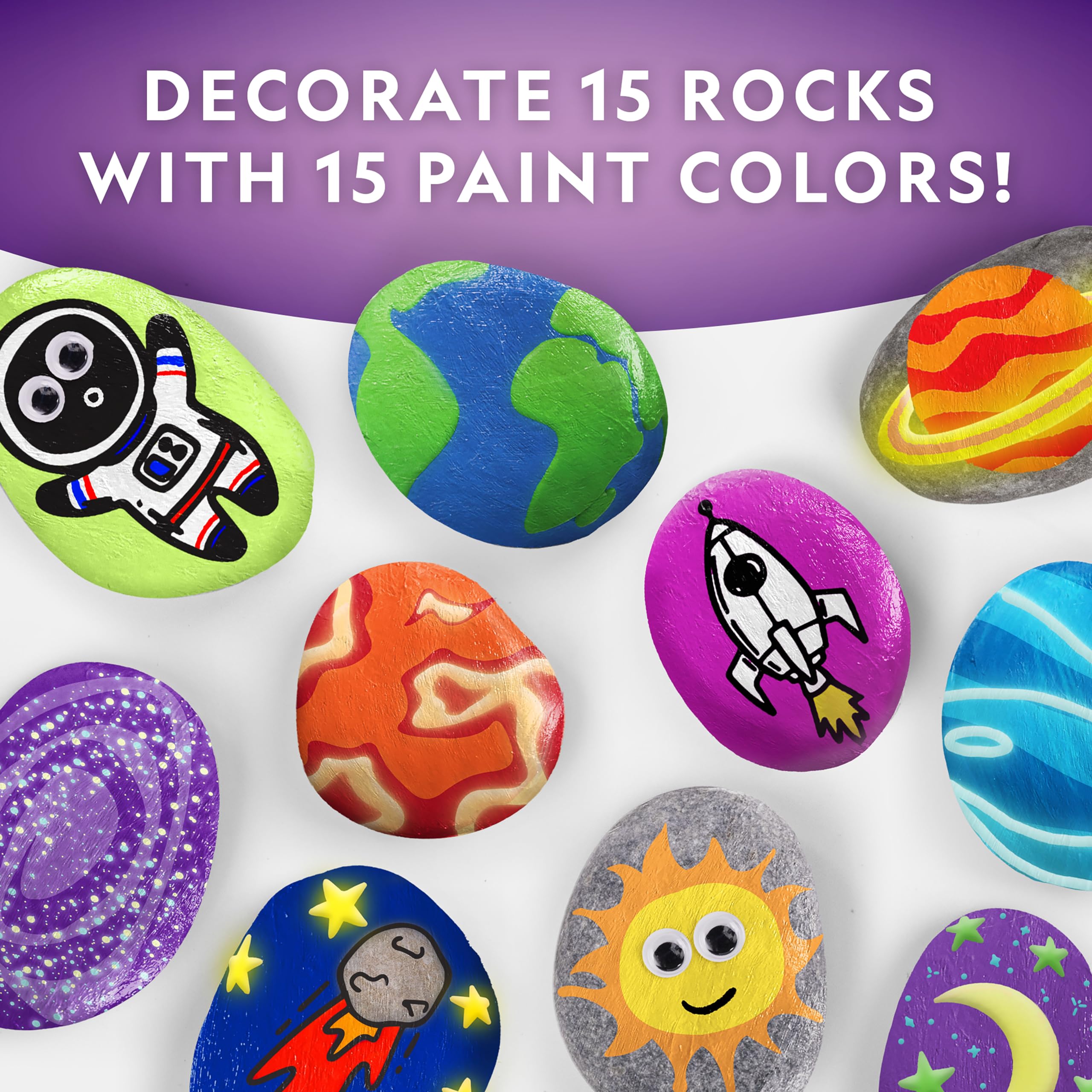 NATIONAL GEOGRAPHIC Glow in The Dark Rock Painting Kit - Crafts for Kids, Decorate 15 River Rocks with 15 Paint Colors & Art Supplies