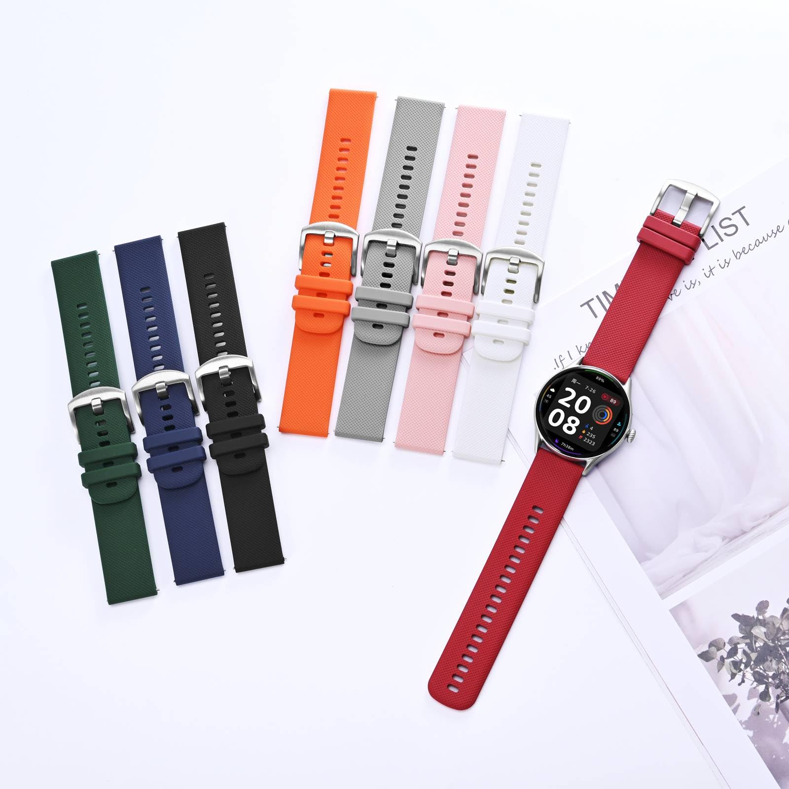 Anbeer Silicone Watch Band 16mm Quick Release Rubber Watch Straps for Men Women,Silver Stainless Steel Buckle