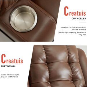 Creatuis Large Lift Recliner Chair for Elderly with Massage and Heat Lay Flat Dual Motor Electric Power Lift Chair Cup Holders Side Pocket Faux Leather (Brown)