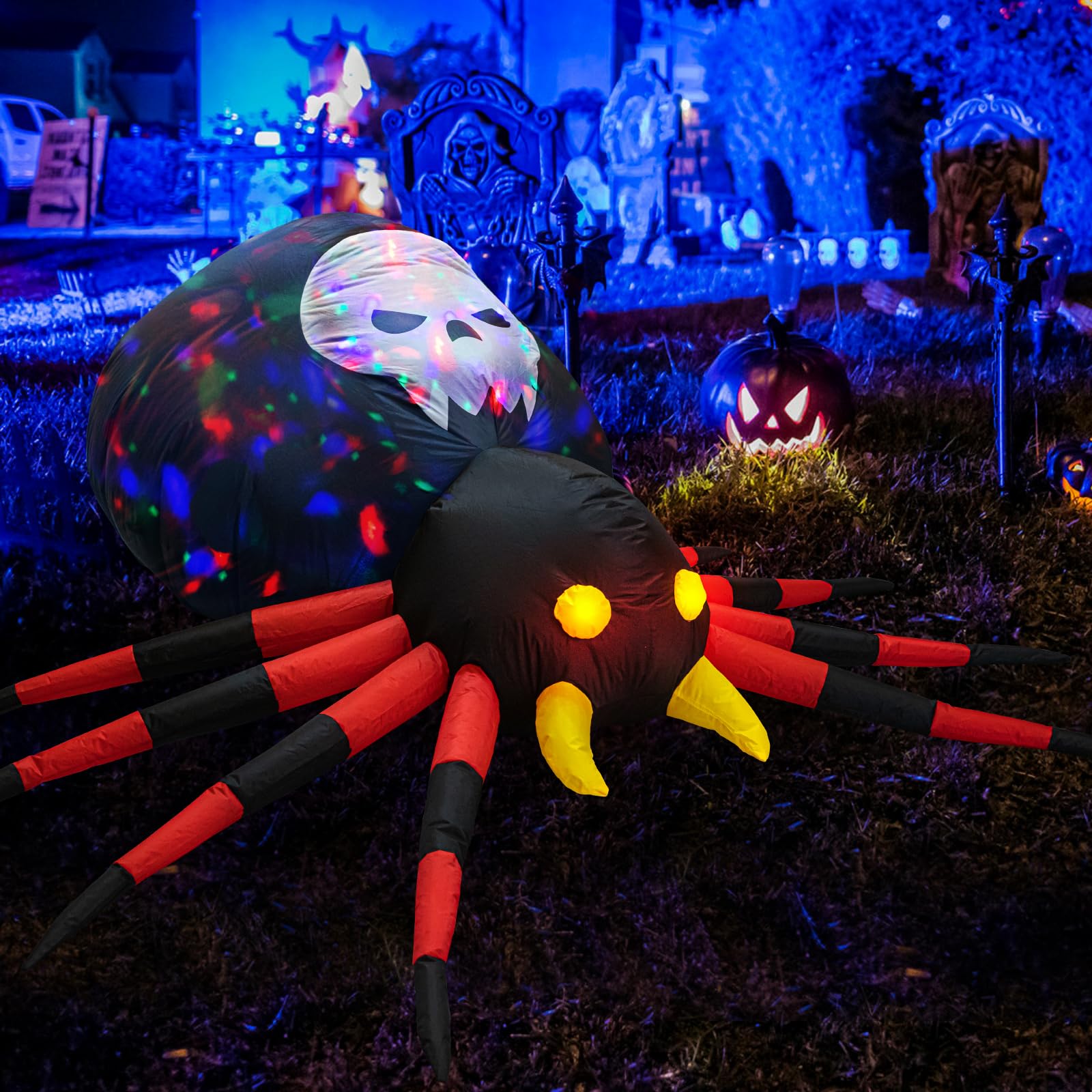 Giant 6.0 FT Halloween Inflatable Red Spider with Swirling and Magic Lights, Outdoor Yard Garden Decorations Clearance for Holiday/Party, Blow Up Decor with Built-in Lighting (6.0FT)