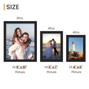 upsimples 10 Pack Picture Frames Collage Wall Decor with Glass, Gallery Wall Frame Set for Wall Mounting or Tabletop Display, Multi Sizes Including 8x10, 5x7, 4x6 Family Photo Frames, Black