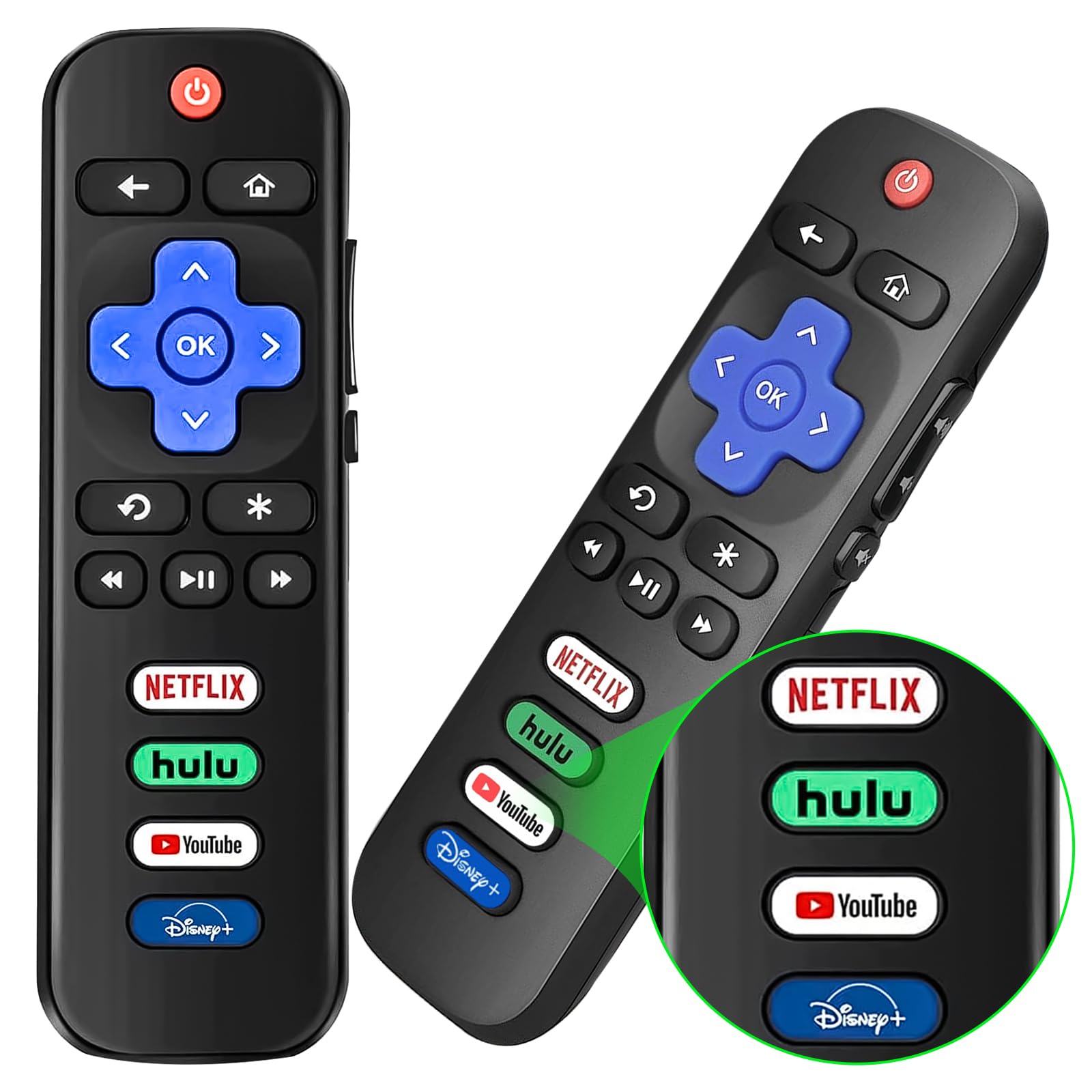 Pack of 2 Replacement TV Remote for Roku TV, Compatible for Hisense Roku/TCL Roku/Onn Roku/Element Roku/Sharp Roku/Haier Roku/Hitachi Roku/LG Roku/JVC Roku Series Smart TV (NOT for Roku Stick or Box)