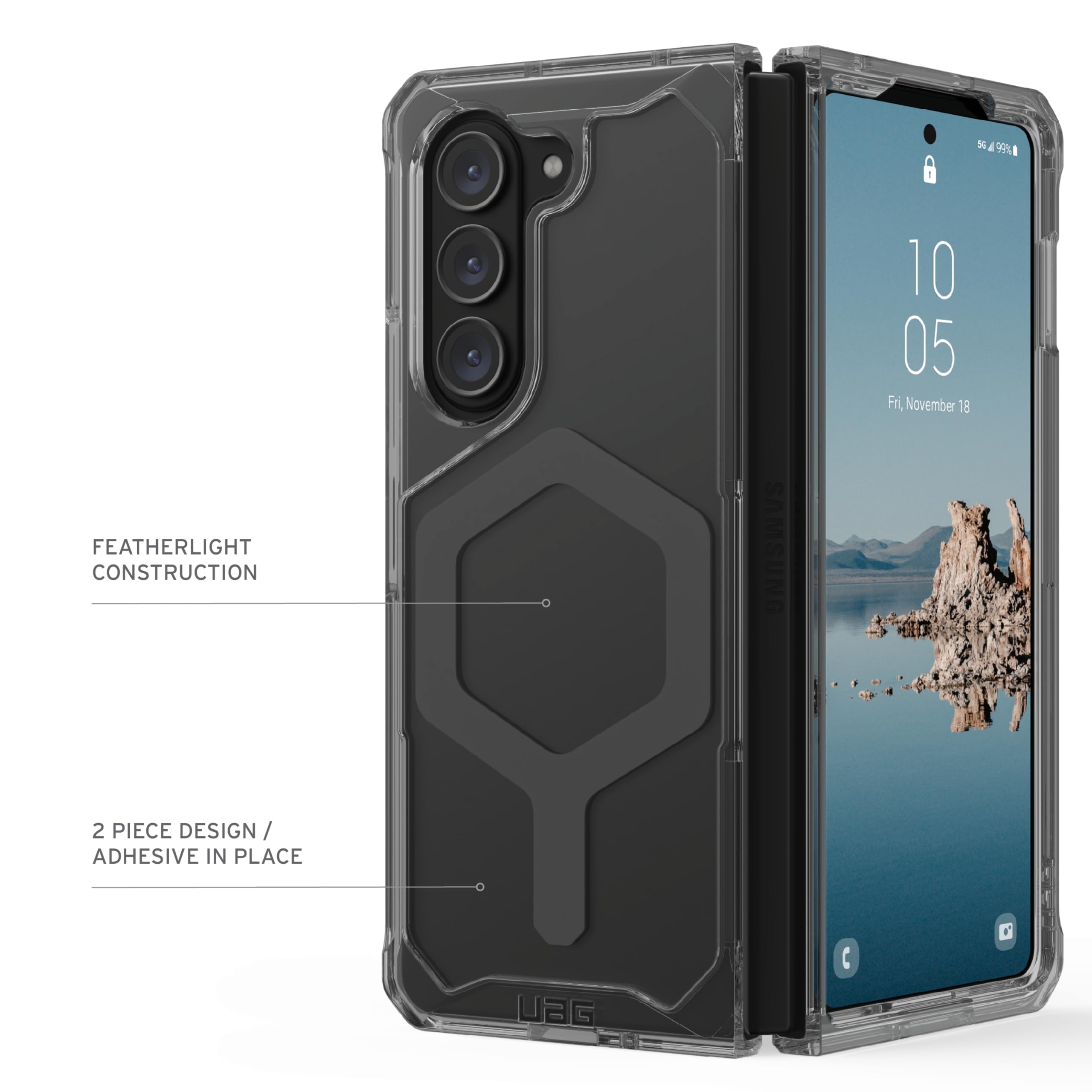 URBAN ARMOR GEAR [Updated Version] UAG Case for Samsung Galaxy Z Fold 5 2023 Plyo Pro Ash/Space Grey, Rugged Anti-Yellowing Transparent Clear Compatible with Magnetic Charging Protective Cover