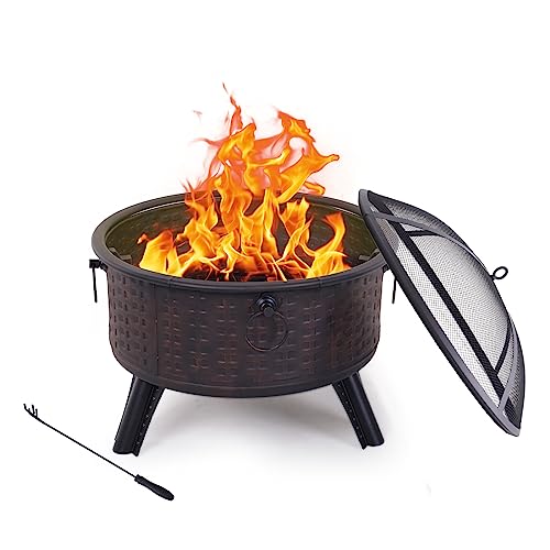 Multifunctional Fire Pit Table 26in Round Metal Firepit Stove Backyard Patio Garden Fireplace for BBQ, Camping, Outdoor Heating, Bonfire, Picnic