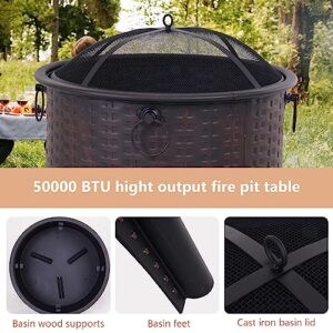 Multifunctional Fire Pit Table 26in Round Metal Firepit Stove Backyard Patio Garden Fireplace for BBQ, Camping, Outdoor Heating, Bonfire, Picnic