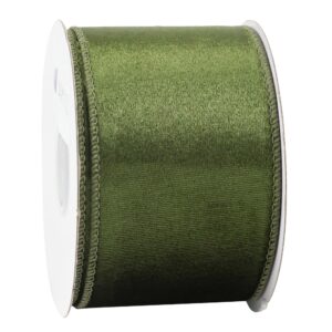 AIMUDI Olive Green Velvet Wired Ribbon 2.5 Inch Green Christmas Ribbon Wired Dark Moss Green Ribbon for Christmas Tree, Wreaths, Swags, Gift Wrapping, Garland, Holiday Crafts, Topper Bows - 10 Yards