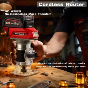 Cordless Trimmer Routers for Milwaukee M18 Battery, Woodworking Joiner, Cutting Palmming Tool 6 Speed Adjustable, LED Light, 1/4" Collet with Guide Ruler and Wheel