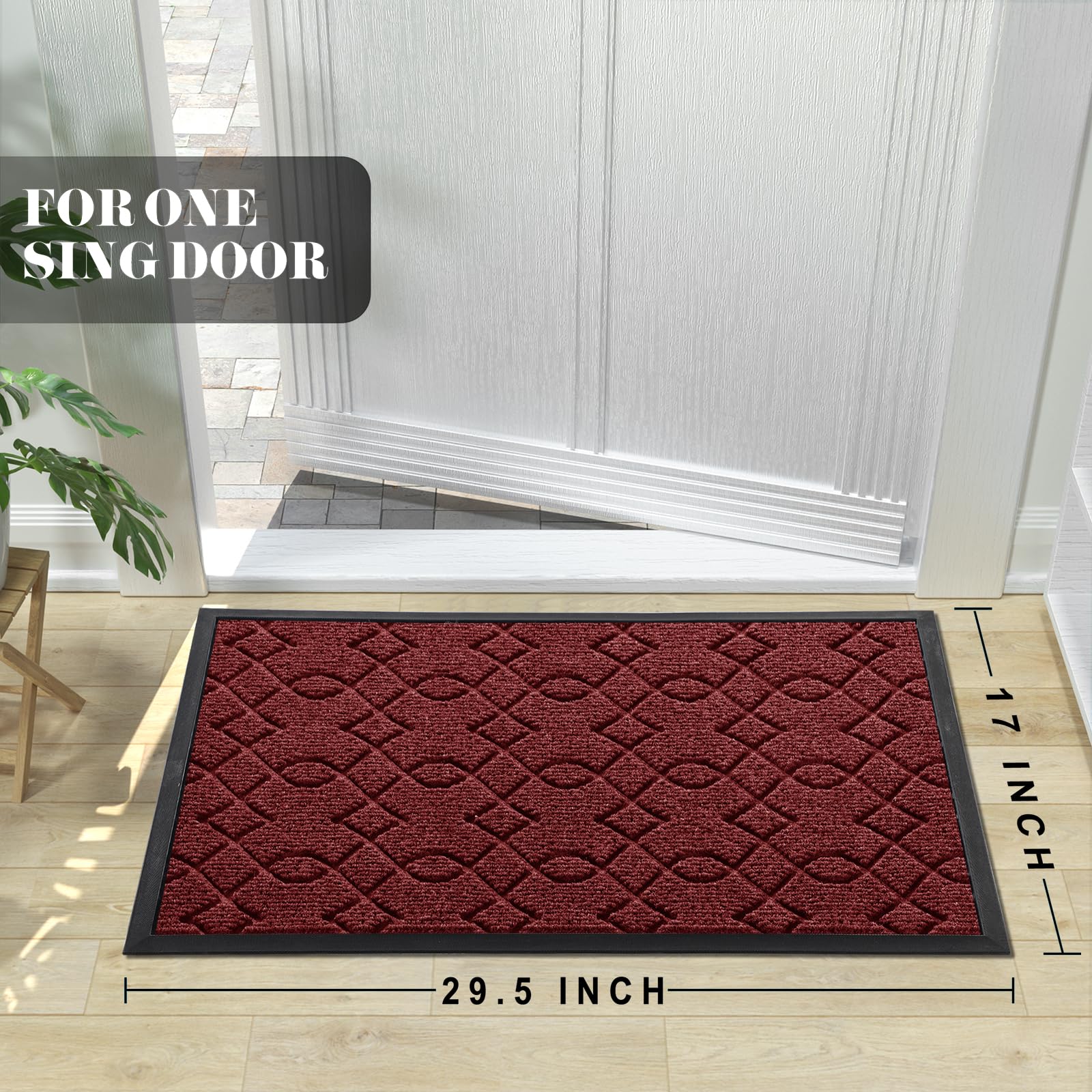 Yimobra Front Door Mats, Heavy Duty Water Absorbent Mud Resistant Easy Clean Entry Outdoor Indoor Rugs,Non Slip Backing, Exterior Mats for Outside Patio Porch Farmhouse, 29.5 x 17, Red