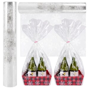 kolewo4ever 100 ft x 32 in christmas cellophane wrap roll snowflake clear wrapping paper cellophane bags thick snowflake wrap cellophane for christmas gift wrapping (christmas snowflake)