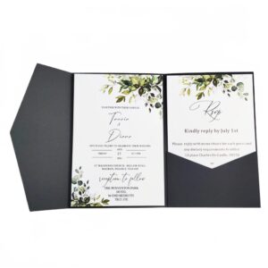 millasaw black invitation card pocket with envelop for wedding birthday brial shower 20 sets (black)