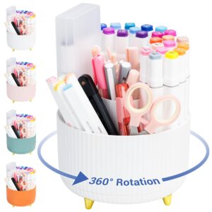 4johor pen holder for desk - pencil holder with 5 compartments, 360°rotating desk organizer and accessories for women and men,desk caddy for school,teacher,office,art supplies. tidy desk, tidy mind