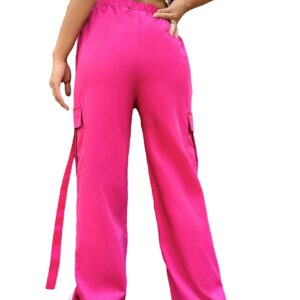 GORGLITTER Women's Drawstring Cargo Pants Flap Pocket High Elastic Waisted Baggy Pants Trousers Hot Pink Medium