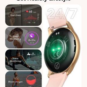 AGPTEK Smart Watch for Women(Answer/Make Calls) - Smartwatch for Android iOS Phones with Heart Rate Sleep Monitor Step Counter, Fitness Tracker Watch with 100+ Sports Modes, Pink