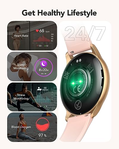 AGPTEK Smart Watch for Women(Answer/Make Calls) - Smartwatch for Android iOS Phones with Heart Rate Sleep Monitor Step Counter, Fitness Tracker Watch with 100+ Sports Modes, Pink