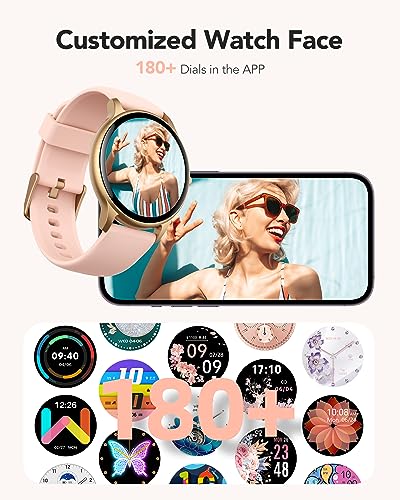 AGPTEK Smart Watch for Women(Answer/Make Calls) - Smartwatch for Android iOS Phones with Heart Rate Sleep Monitor Step Counter, Fitness Tracker Watch with 100+ Sports Modes, Pink