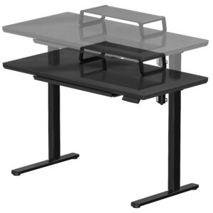 SHW 48-Inch Whole-Piece Glass Electric Height Adjustable Desk with Monitor Riser and Drawer, Black