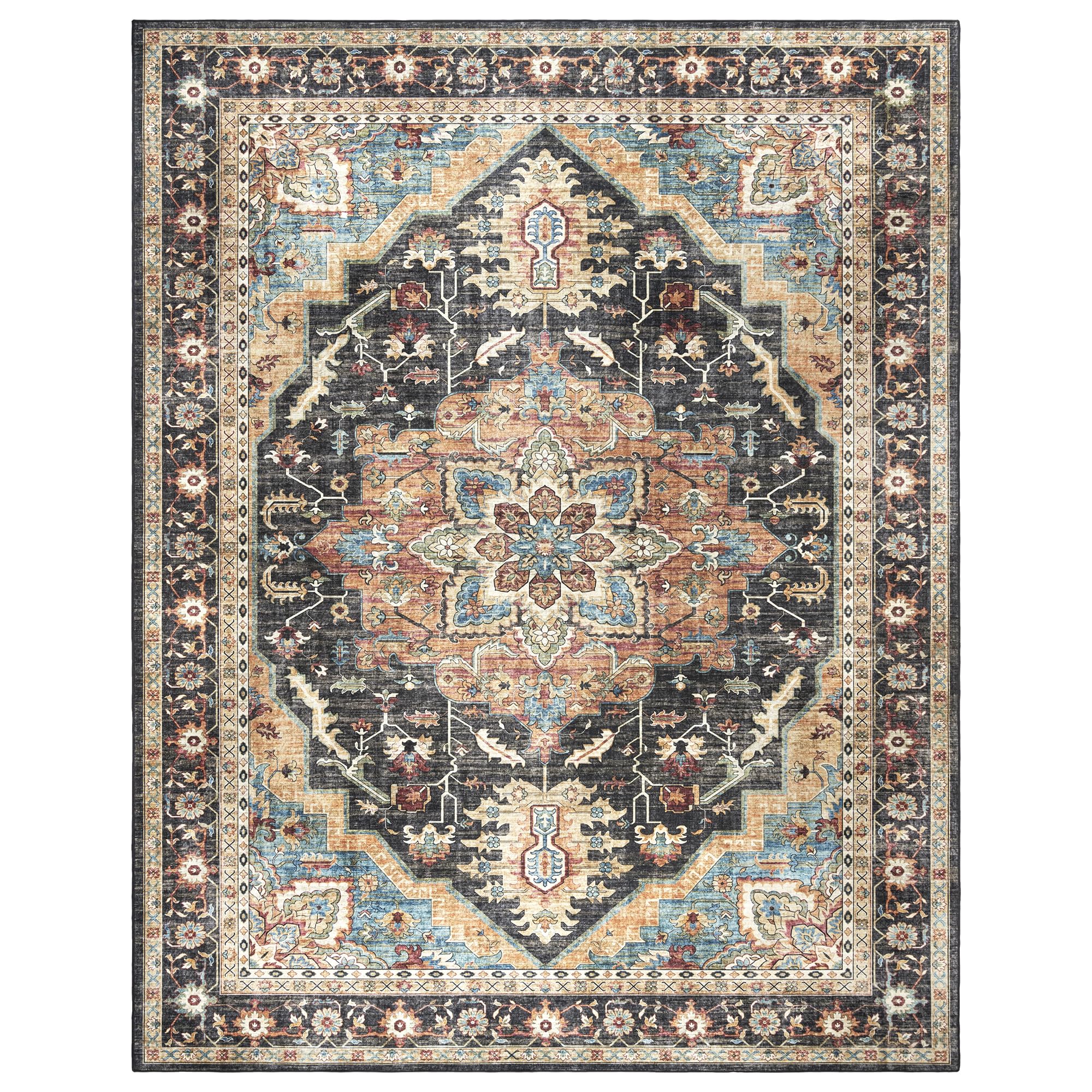 Gertmenian Printed Indoor Boho Area Rug - Non Slip, Ultra Thin, Super Strong, Printed Rug - Home Décor for Entryway, Bedroom, Living Room - 5x7 Standard, Tiefi Black Multi, 28541