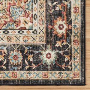 Gertmenian Printed Indoor Boho Area Rug - Non Slip, Ultra Thin, Super Strong, Printed Rug - Home Décor for Entryway, Bedroom, Living Room - 5x7 Standard, Tiefi Black Multi, 28541