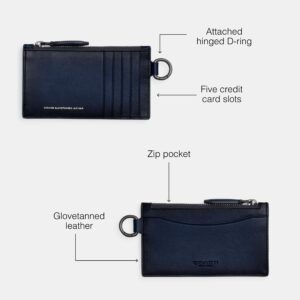 Coach Mens Zip Card Case in Burnished Leather, Deep Blue