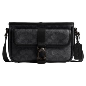 coach beck slim file bag crossbody in signature, charcoal