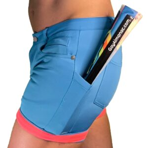 Mens Rave/Party Huggers Booty Shorts with Zippered Phone and Hidden Pockets (Blue, 28)