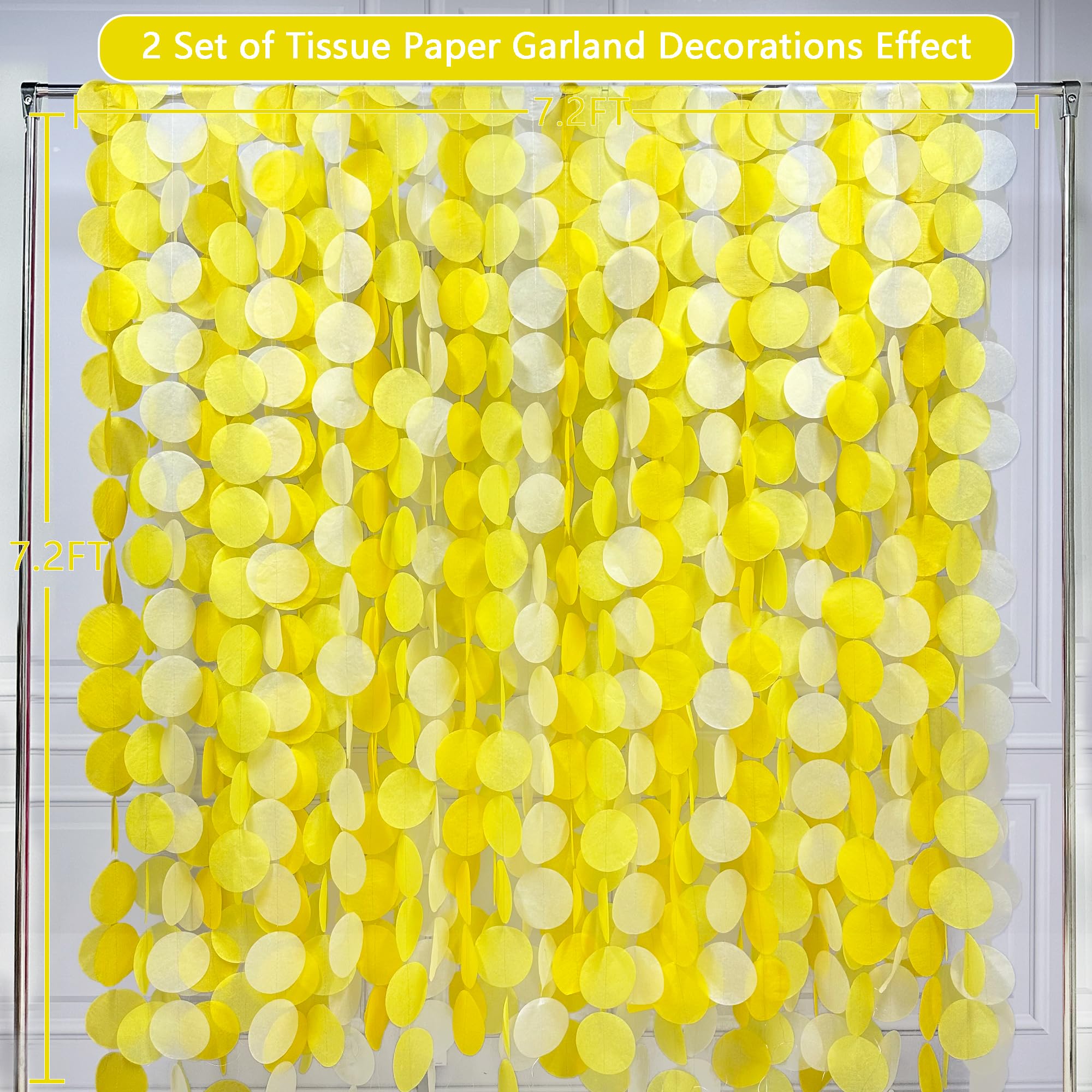 192Ft Yellow Party Decorations Ombre Yellow White Big Polka Dots Backdrop Streamer Gradient Yellow Tissue Paper Circle Dot Hanging Garland for Lemon Bee Sunflower Birthday Baby Shower Party Supplies