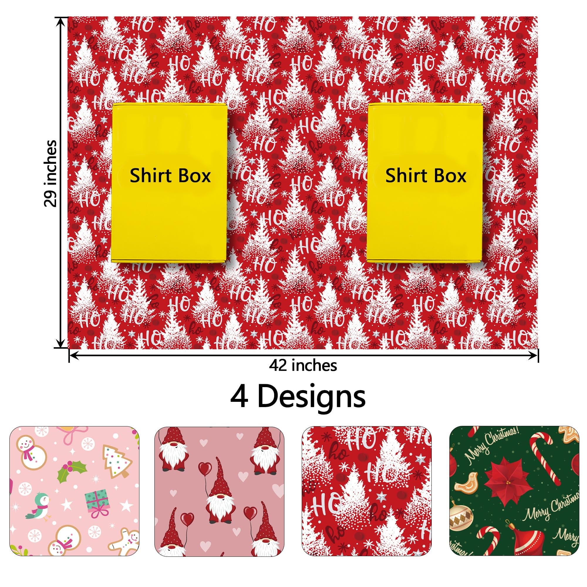 GIOLAINY Christmas Wrapping Paper for Kids Boys Girls Baby Men Women - Xmas Gift Wrap Contain Red Trees, Pink Santa, Snowflakes, Green "Merry Christmas" with Holly Design - 6 Sheets (29*42 Inch per