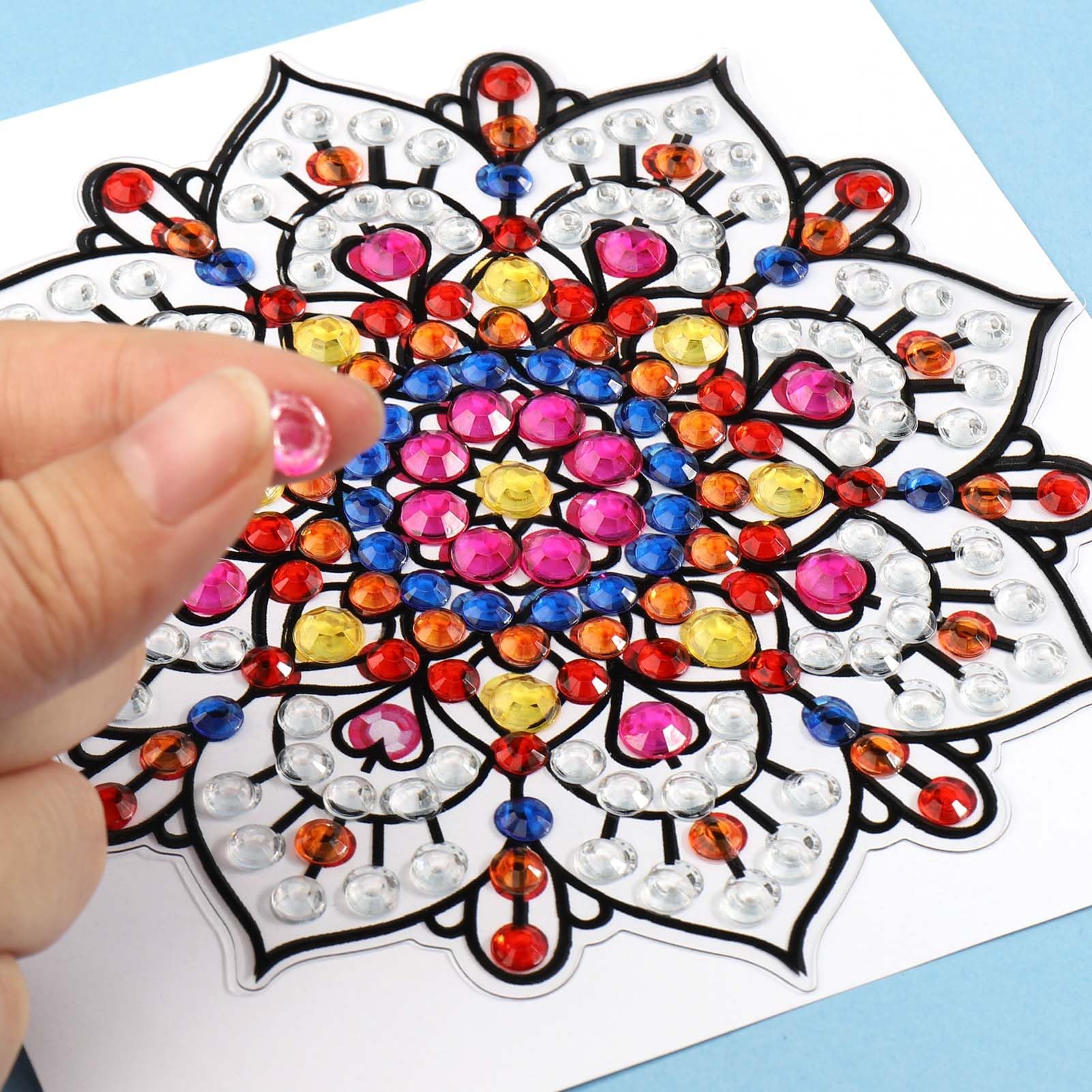 BSRESIN Diamond Art Stained Glass Window Clings with Diamond DIY Pen, 3 Pcs Mandala Window Stickers for Suncatchers, Diamond Art Kits for Adults, Diamond Art Accessories