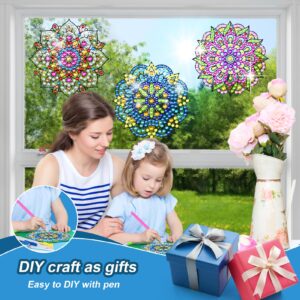 BSRESIN Diamond Art Stained Glass Window Clings with Diamond DIY Pen, 3 Pcs Mandala Window Stickers for Suncatchers, Diamond Art Kits for Adults, Diamond Art Accessories