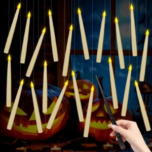 20 pack halloween decorations hanging candles -flameless taper led floating candles magic wand remote flickering warm light for harry potter christmas witch wizard wedding birthday party home décor