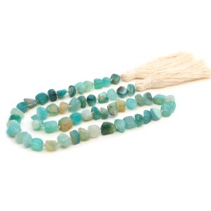 LUMITI Agate Stone Hand Knotted Garland Modern Farmhouse Rustic Table Home Decor, 30inch Meditation Accessories with Tassel, Prayer Healing Beads Boho Wall Shelf Hanging Decoration (Lime Green)