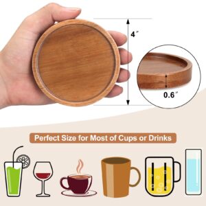 6 Pcs Best Wooden Coasters with Holder Coffee Table Coasters for Drink Acacia Wood Coaster Set Modern Cup Coasters Cute Beer Coaster Bar Coasters Decorative Beverage Rustic Outdoor Coasters