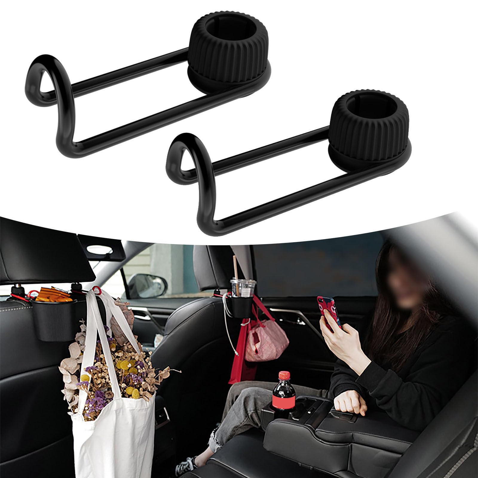 Fogfar 2 Pack Car Headrest Hanger Holder, Car Seat Multi-functional Hidden Hook, Car Universal Back Seat Storage Holder Hooks, Car Interior Storage, for Purse, Backpacks, Shopping Bags (Black)