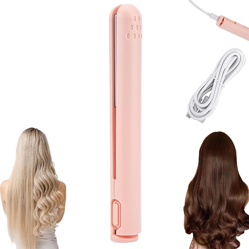 Mini Dual-Purpose Curling Iron,Mini Flat Iron 2 in 1 Mini Flat Iron Curling Iron,Mini Dual Hair Curler USB Rechargeable Small Hair Curler Iron for Short and Long Hair