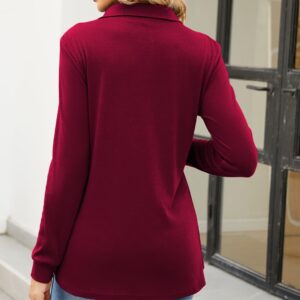 Newchoice Women Fall Long Sleeve Shirts Tops，Casual Winter Clothing Collar V Neck Tunics Or Tops To Wear With Leggings(Berry Red.M)