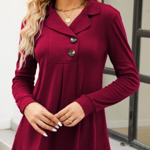 Newchoice Women Fall Long Sleeve Shirts Tops，Casual Winter Clothing Collar V Neck Tunics Or Tops To Wear With Leggings(Berry Red.M)