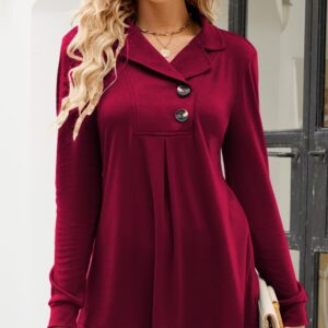 Newchoice Women Fall Long Sleeve Shirts Tops，Casual Winter Clothing Collar V Neck Tunics Or Tops To Wear With Leggings(Berry Red.M)