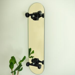 Skateboard Mirror - Tree Bar Wall Mirror - Stainless Steel with Real Trucks & Wheels, Silver