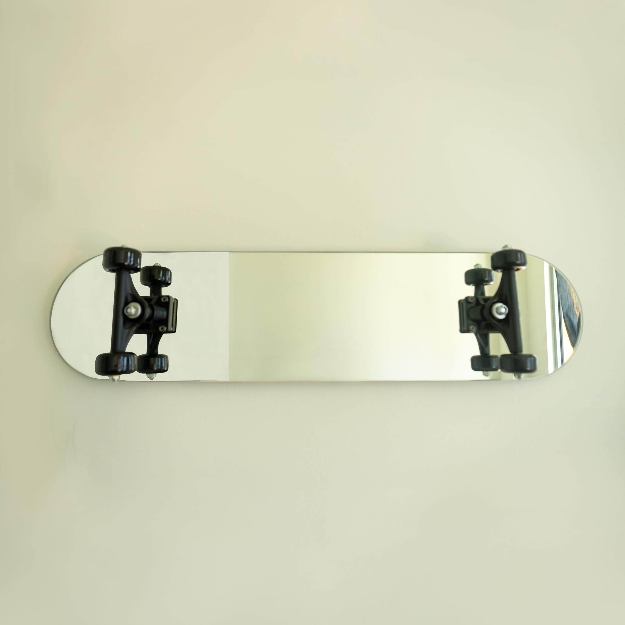 Skateboard Mirror - Tree Bar Wall Mirror - Stainless Steel with Real Trucks & Wheels, Silver